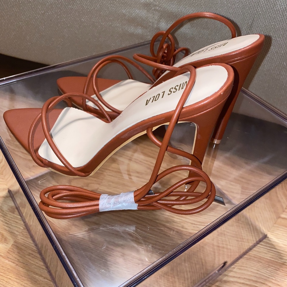 Brown Lace-Up Heels - Picture 2 of 8